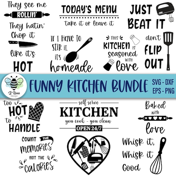 Funny Kitchen SVG Bundle, 25 Kitchen Signs, Home Decor