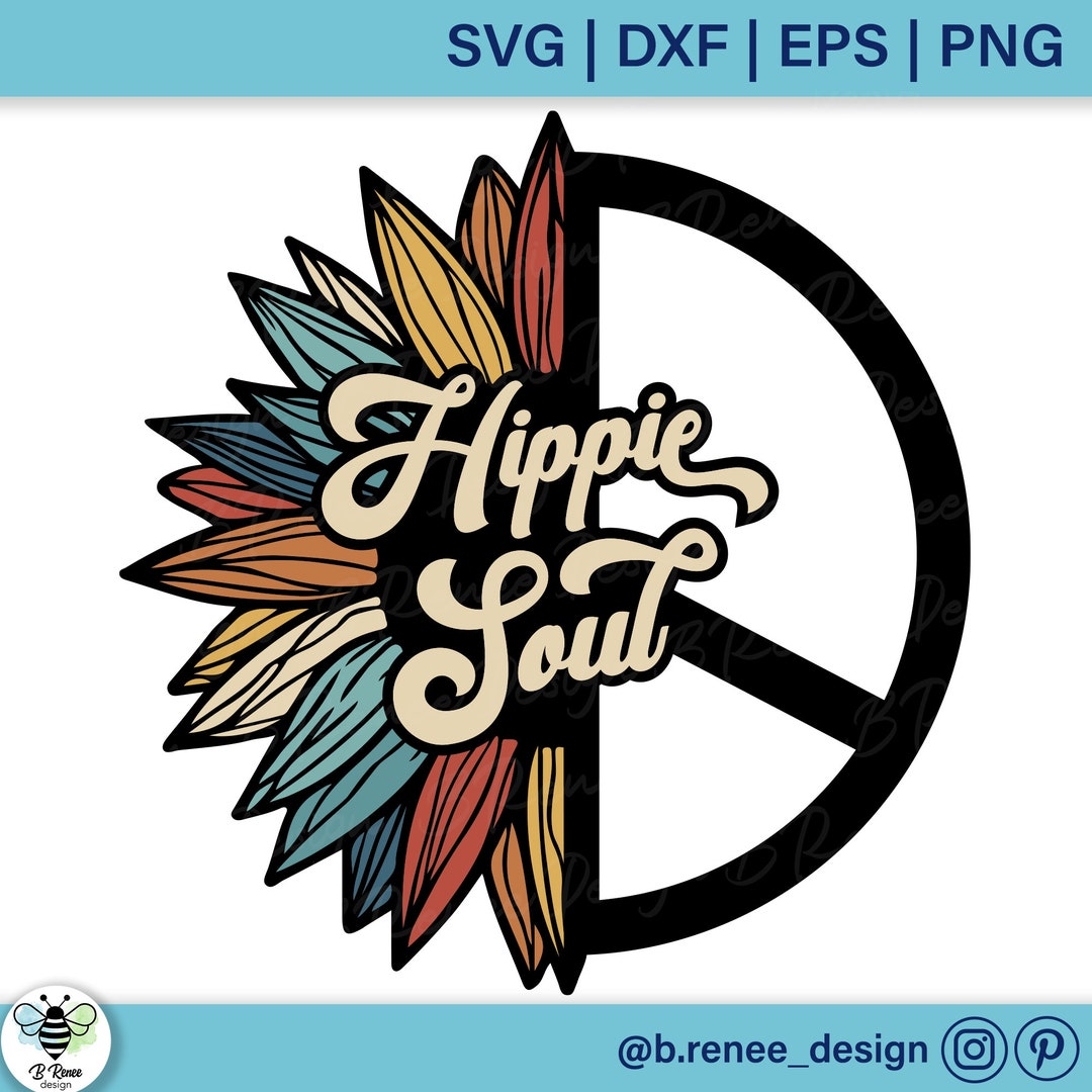 Hippie Soul Sunflower Peace Sign SVG: Retro Cut File (digital Download ...