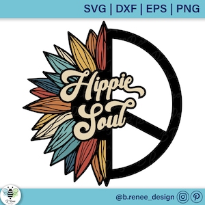 Hippie Soul SVG | Retro Style Cut File | Sunflower SVG | Peace Sign SVG | Hippie Soul Shirt Design | Hippie png | Boho Shirt svg | Retro svg
