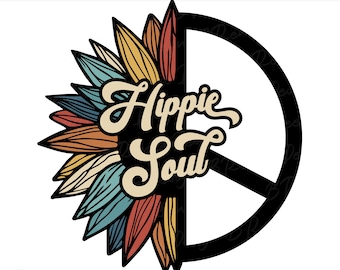 Hippie Soul Sunflower Peace Sign SVG: Retro Cut File (Digital Download)