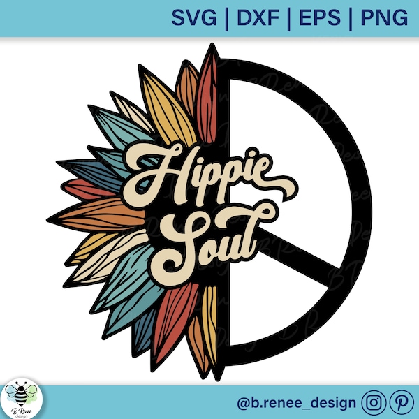 Hippie Soul SVG | Retro Style Cut File | Sunflower SVG | Peace Sign SVG | Hippie Soul Shirt Design | Hippie png | Boho Shirt svg | Retro svg