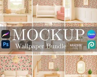 Minimalist Wallpaper Mockup Bundle: 10 Surface Pattern Mockups for Photoshop, Procreate and Canva