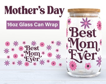 Mother's Day Glass Can Wrap SVG | Retro Flowers (Digital Download)