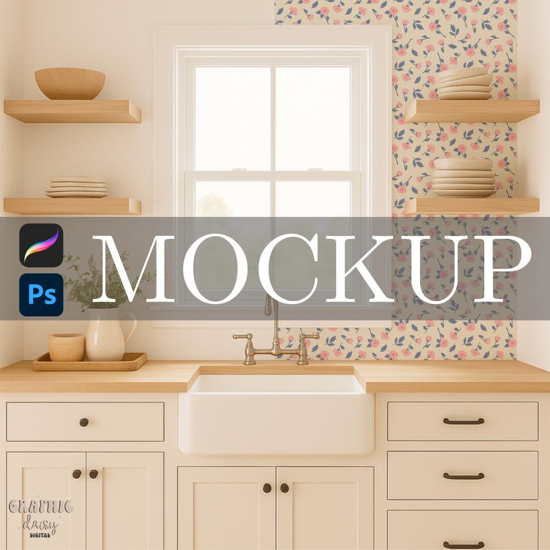 Kitchen Wallpaper Mockup for Procreate and Photoshop: Surface Pattern Smart  Object Mockup - Etsy, image size:1080x1080