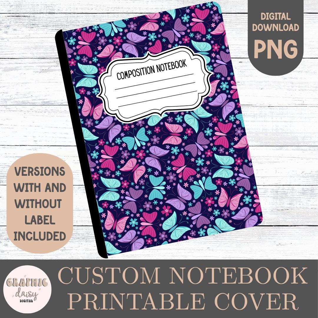 Butterfly Composition Notebook Cover: Printable PNG Design (digital ...