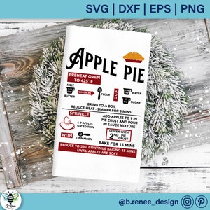 Torta de Maçã SVG | Toalha de cozinha SVG | Arquivo de corte de cozinha de fazenda | Cozimento SVG | Receita de torta de maçã PNG | Design de sublimação de toalha de prato | Torta SVG
