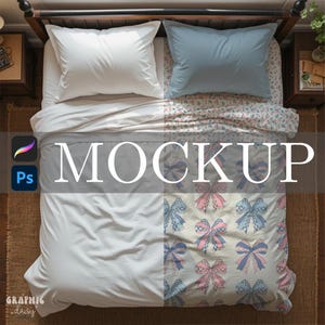 Maquette de parure de lit, Procreate et Photoshop, Maquette de motif de surface, Maquette d'objet intelligent, Maquette de style de vie, Maquette de chambre à coucher