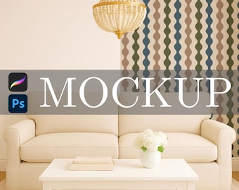 Living Room Wallpaper Mockup for Procreate and Photoshop: Surface Pattern Smart Object Mockup