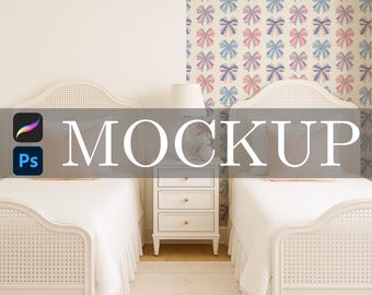 Bedroom Wallpaper Mockup for Procreate and Photoshop: Surface Pattern Smart Object Mockup