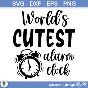 May include: Black and white graphic design featuring a stylized alarm clock with the text "World's Cutest Alarm Clock".