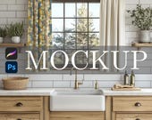 Farmhouse Kitchen Curtain Mockup, Procreate, Photoshop (Digital Download)