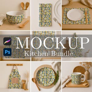 Kitchen Mockup Bundle, 10 Procreate and Photoshop Smart Object Mockups for Surface Patterns