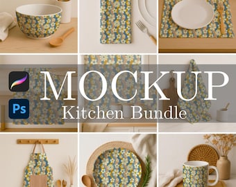 Kitchen Mockup Bundle, 10 Procreate and Photoshop Smart Object Mockups for Surface Patterns
