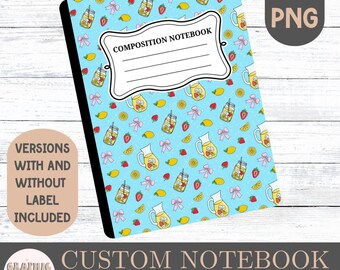 Cubierta para cuaderno de composición "Limonada de fresa": Diseño PNG imprimible (17,5 x 25,4 cm)