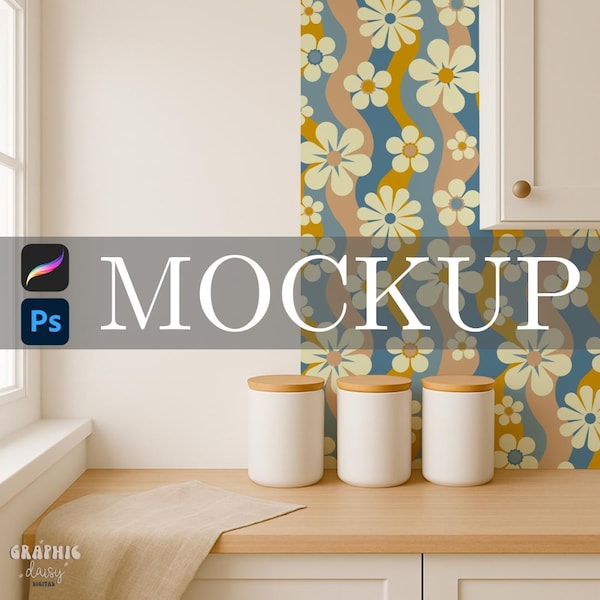 Kitchen Wallpaper Mockup: Procreate & Photoshop, Surface Pattern Design (Digital Download)
