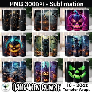 Halloween Tumbler Wrap Bundle | 20oz Tumbler Halloween Designs | Jack-o-lantern Tumbler Wrap PNG | Tumbler Sublimation PNG | Halloween PNG