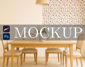 Dining Room Wallpaper Mockup for Procreate and Photoshop: Surface Pattern Smart Object Mockup