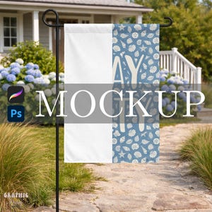 Coastal Garden Flag Mockup: Procreate and Photoshop Smart Object Files, Yard Flag Mockup