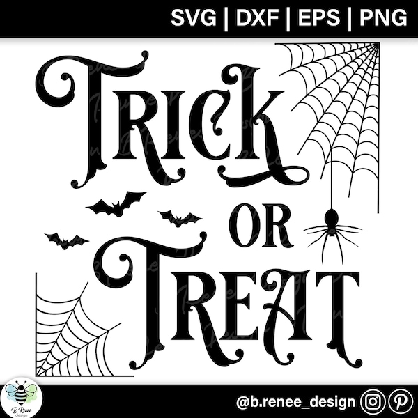 Trick or Treat SVG | Vintage Halloween Teken SVG | Halloween Quote | Vintage Halloween Decor | Trick or Treat Sign | Spinnen en webben