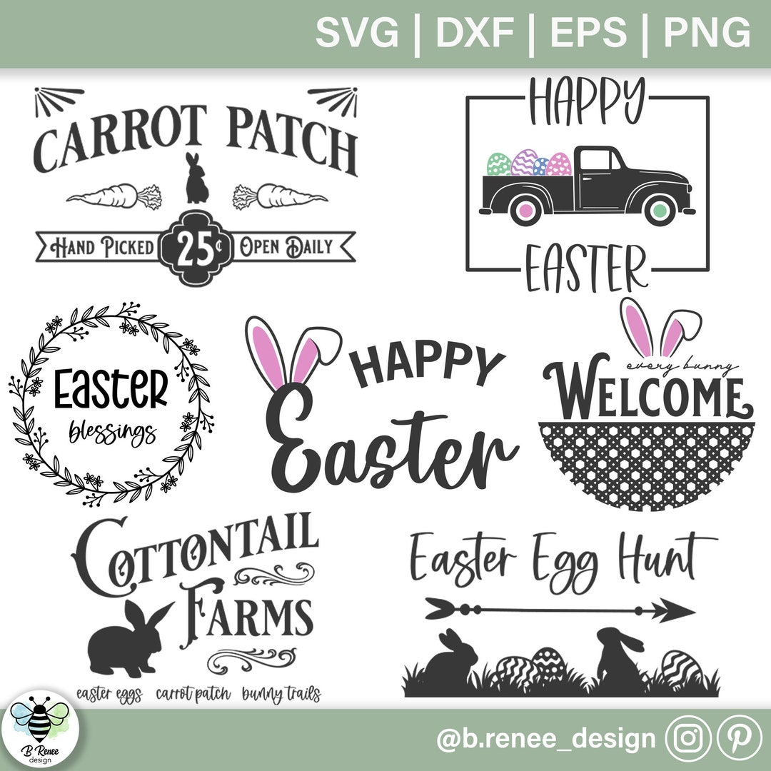 Vintage Easter Sign SVG Bundle: Carrot Patch, Bunny Welcome (digital ...