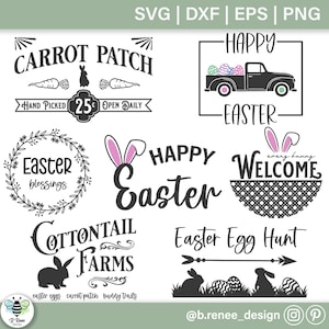 Easter Sign SVG Bundle | Vintage Easter Signs | Carrot Patch SVG | Cotton Tail Farms Sign | Every Bunny Welcome | Happy Easter SVG
