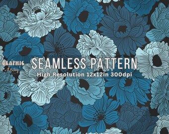 Türkisfarbenes, florales Muster: Vintage Botanisches Design (Digitaler Download)