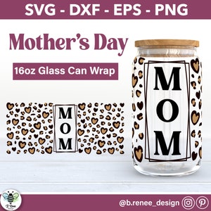Mother&#39;s Day Libbey Glass SVG | Leopard Print Hearts | 16oz Libbey Glass Wrap | Mom Glass Can SVG | Beer Can Glass SVG | Glass Wrap Svg