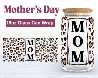 Muttertag Leopard Herzen 16 Unze Glasdose Wrap SVG (Digital Download)