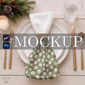 Weihnachtsservietten-Mockup, Oberflächenmuster-Mockup, Procreate- und Photoshop-Mockup, Weihnachtsmuster-Mockup, Stoffservietten-Mockup