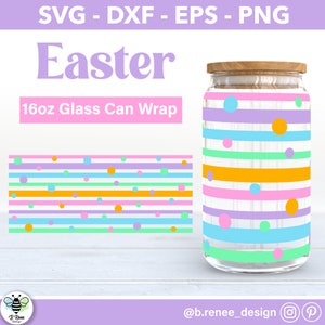 Easter Libbey Glass SVG | 16oz Libbey Glass Wrap | Striped Libbey Glass SVG | Glass Can Full Wrap | Easter Cut File | Svg Files for Cricut