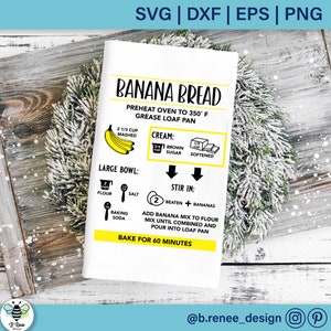 Bananenbrot Rezept SVG | Backen SVG | Küche SVG | Geschirrtuch PNG | Landhaus Küche Dekor | Rezept Datei geschnitten | Geschirrtuch | Banane