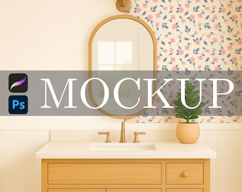 Bathroom Wallpaper Mockup for Procreate and Photoshop: Surface Pattern Smart Object Mockup