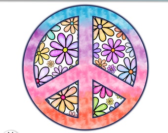 Símbolo de la paz floral PNG: Diseño de sublimación retro moderno (descarga digital)