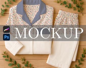 Woman's Pajama Mockup for Procreate and Photoshop, Surface Pattern Smart Object Mockup