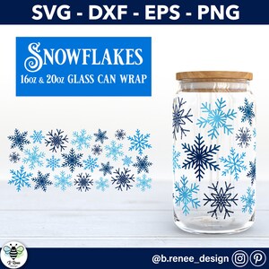 Snowflake Glass Can SVG Wrap | Snowflake Libbey Glass Wrap | 16oz Glass Can SVG | 20oz Glass Can SVG | Winter Glass Can Wrap | Snowflake svg