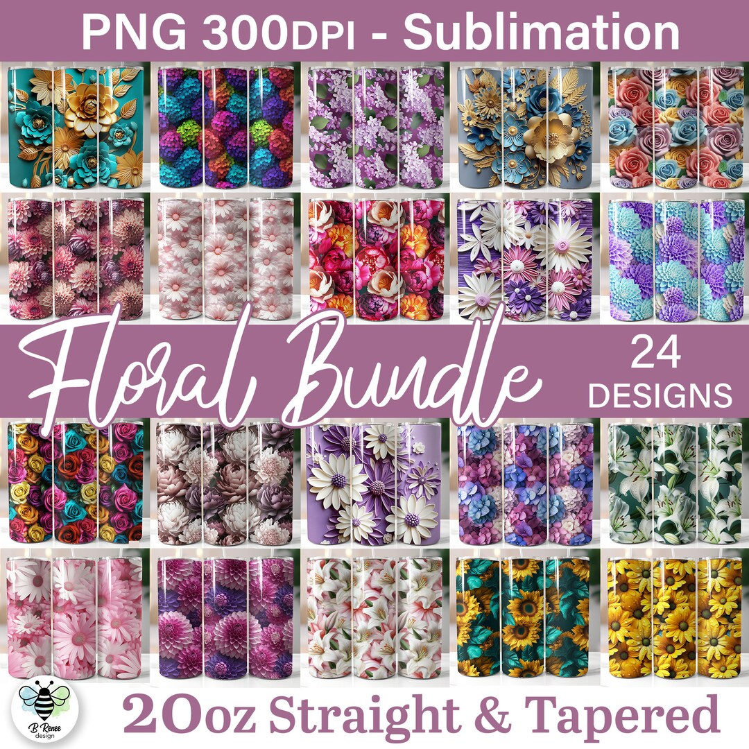 3D Floral Tumbler Wrap Bundle: Seamless PNG Designs (digital Download ...