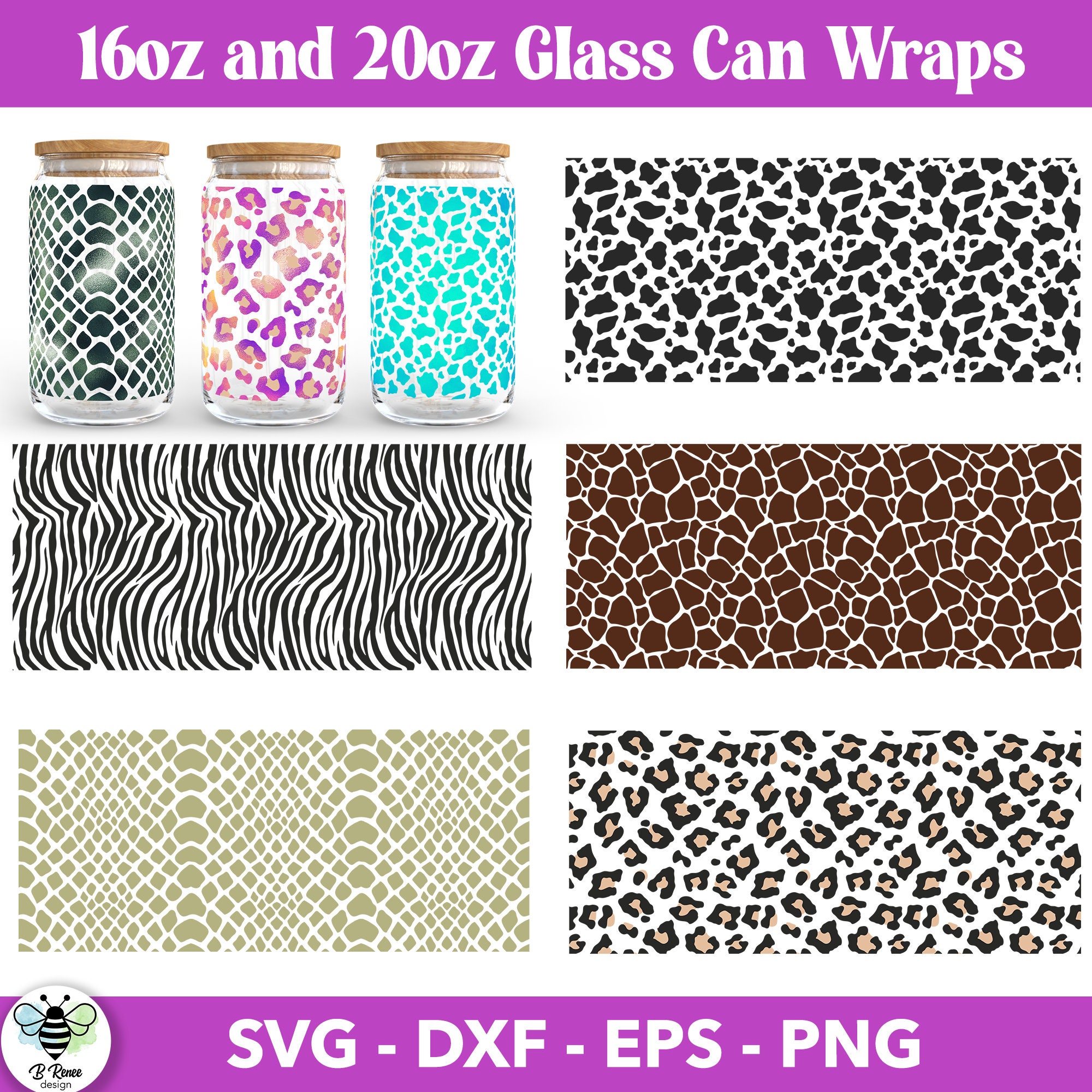 Animal Print Libbey Can Glass Bundle | Leopard Libbey Cup Wrap SVG | Animal Print SVG | Glass Can Wraps | 16oz and 20oz Libbey Glass SVG