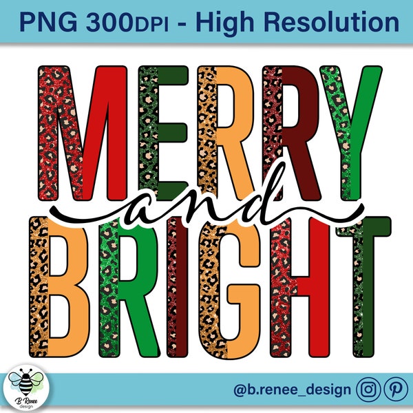 Merry and Bright Half Leopard PNG | Merry and Bright PNG | Half Leopard Christmas Png | Merry and Bright Sublimation | Christmas Sublimation