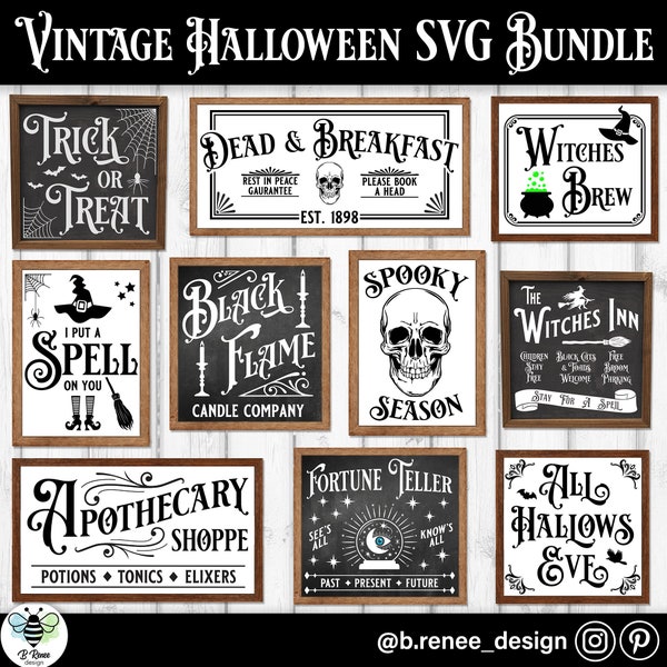 Halloween Sign SVG Bundle | Vintage Halloween Signs | Halloween Skull | Dead and Breakfast SVG | Vintage Halloween Decor | Apothecary Sign