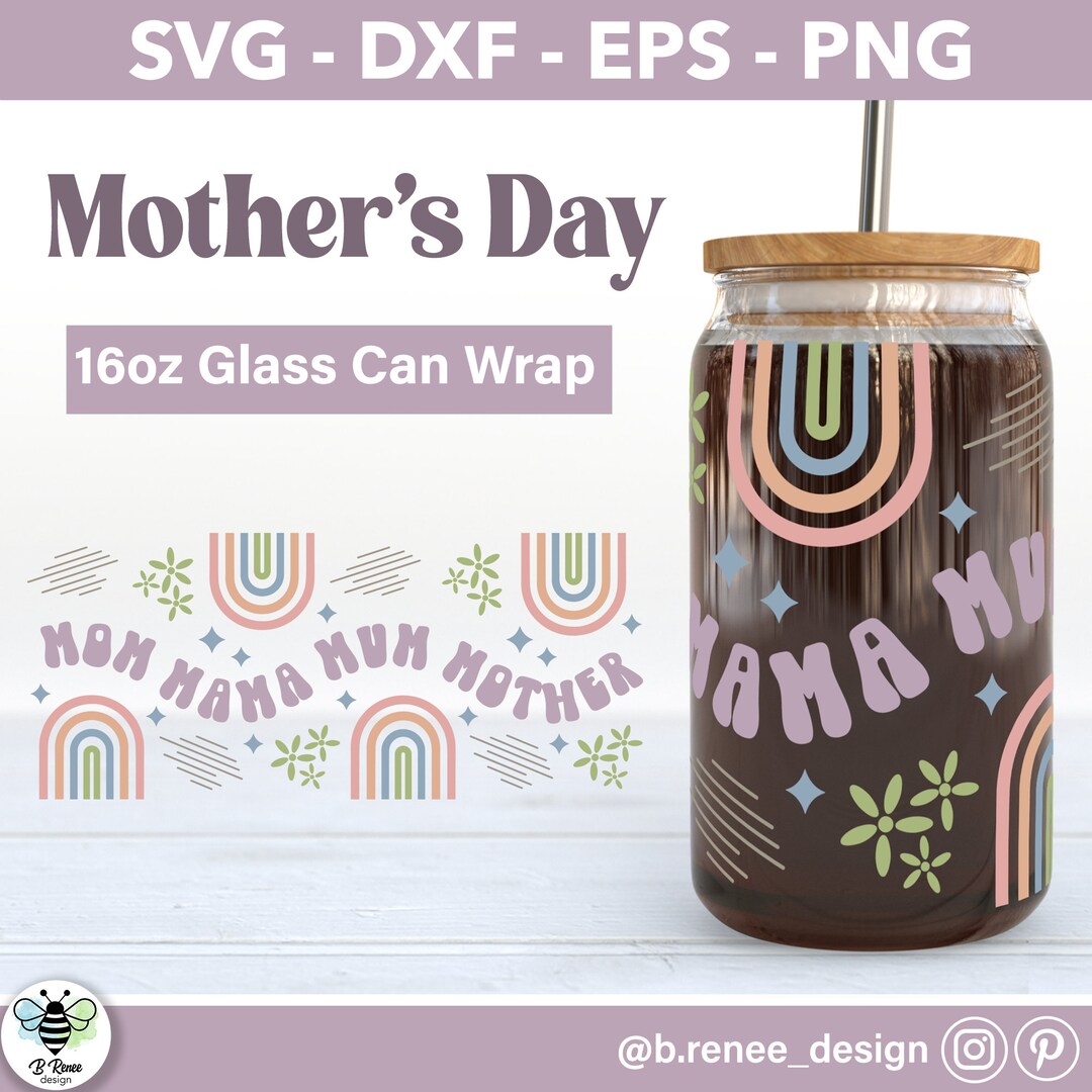 Mother's Day 16oz Glass Can Wrap SVG: Retro Rainbow Mama (digital ...