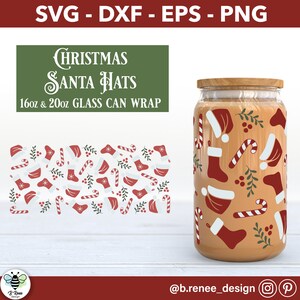 Christmas Glass Can SVG Wrap | Santa Hat and Stocking Libbey Glass Wrap | 16oz Glass Can SVG | 20oz Glass Can SVG | Libbey Glass svg