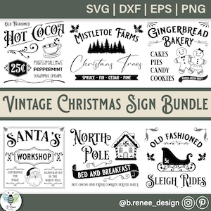 Christmas Sign SVG Bundle | Vintage Christmas Signs | Farmhouse Christmas Decor | Hot Cocoa Sign SVG | Santa&#39;s Workshop Sign | Christmas svg