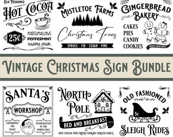 Vintage Weihnachts-Schild SVG-Bundle: Bauernhaus Urlaub Dekor (digitaler Download)