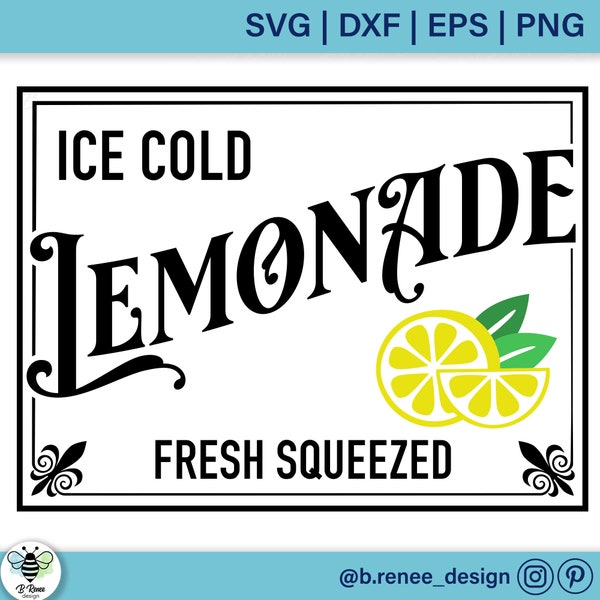 Ice Cold Lemonade Sign SVG | Vintage Lemonade Sign | Lemonade Stand Sign | Farmhouse Lemonade Sign SVG | Fresh Squeezed Lemonade | Lemon SVG