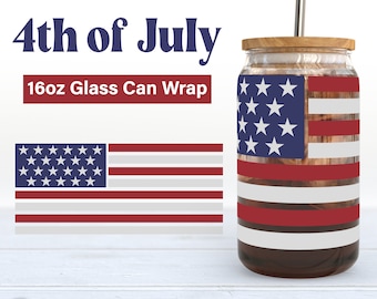 American Flag 4th of July Glass Can Wrap SVG PNG (Digital Download)