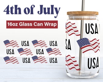 4th of July Glass Can Wrap: American Flag SVG, 16oz Libbey (Digital Download)
