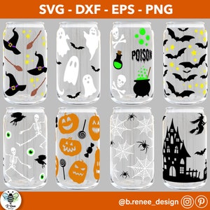 Halloween Glass Can Wrap SVG Bundle: Spooky 16oz Designs (Digital Download)