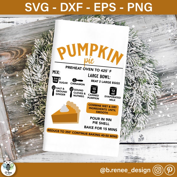 Pumpkin Pie Recipe SVG | Holiday Baking SVG | Kitchen Svg | Kitchen Towel PNG | Fall Recipe Sublimation | Dish Towel Svg | Fall Recipe Svg