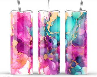 Alcohol Ink Tumbler Wrap: Pink Purple Teal Abstract (PNG Digital Download)