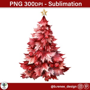 Christmas Tree Clip Art | Red Christmas Tree PNG | Watercolor Christmas Tree Sublimation | Christmas PNG